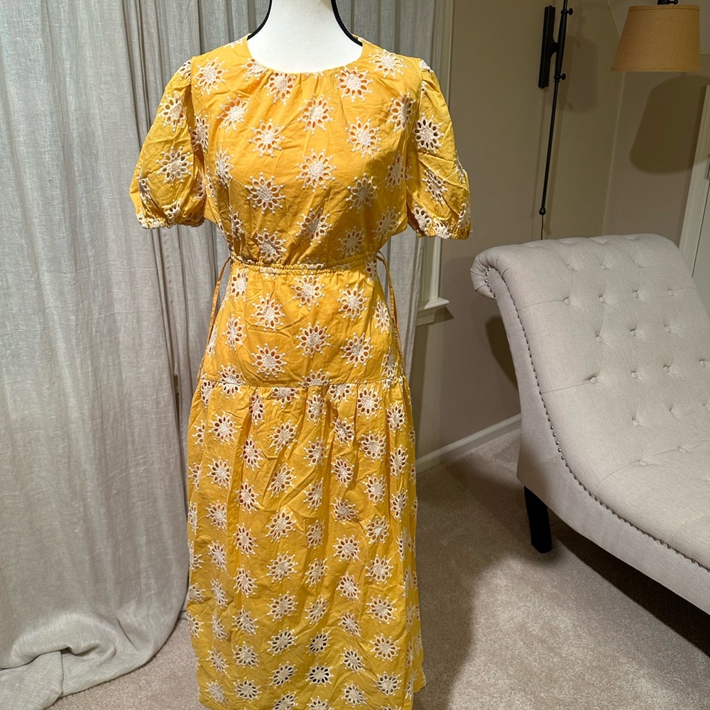 Anthropology yellow cotton Puff Sleeve Maxi Sundress, NWT
